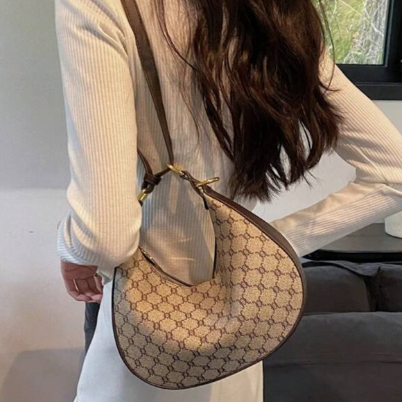 NWOT Shein Retro Y2K Style Geometric Print Brown Baguette Bag - Picture 2 of 4